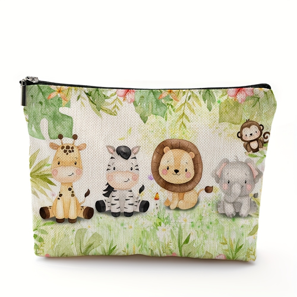 TEMU Beauty case con zip e stampa animalier - Design con motivo con giraffe, zebre, ed , questo organizer unisex multifunzionale da viaggio 癡 senza e