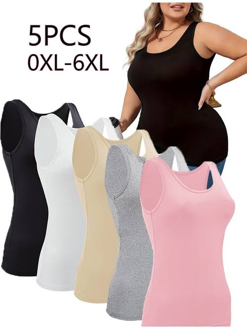 plus size 5 pack womens plus size non see through tank tops soft stretchy layering essentials in black white sleeveless tops suitable for casual formal outfits 5 colors 5 pack