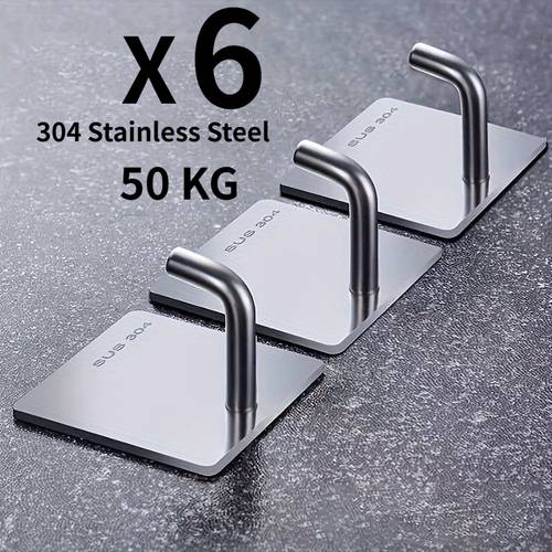 6pcs stainless steel hooks multi functional kitchen bathroom decorative wall mount hooks heavy duty hook set