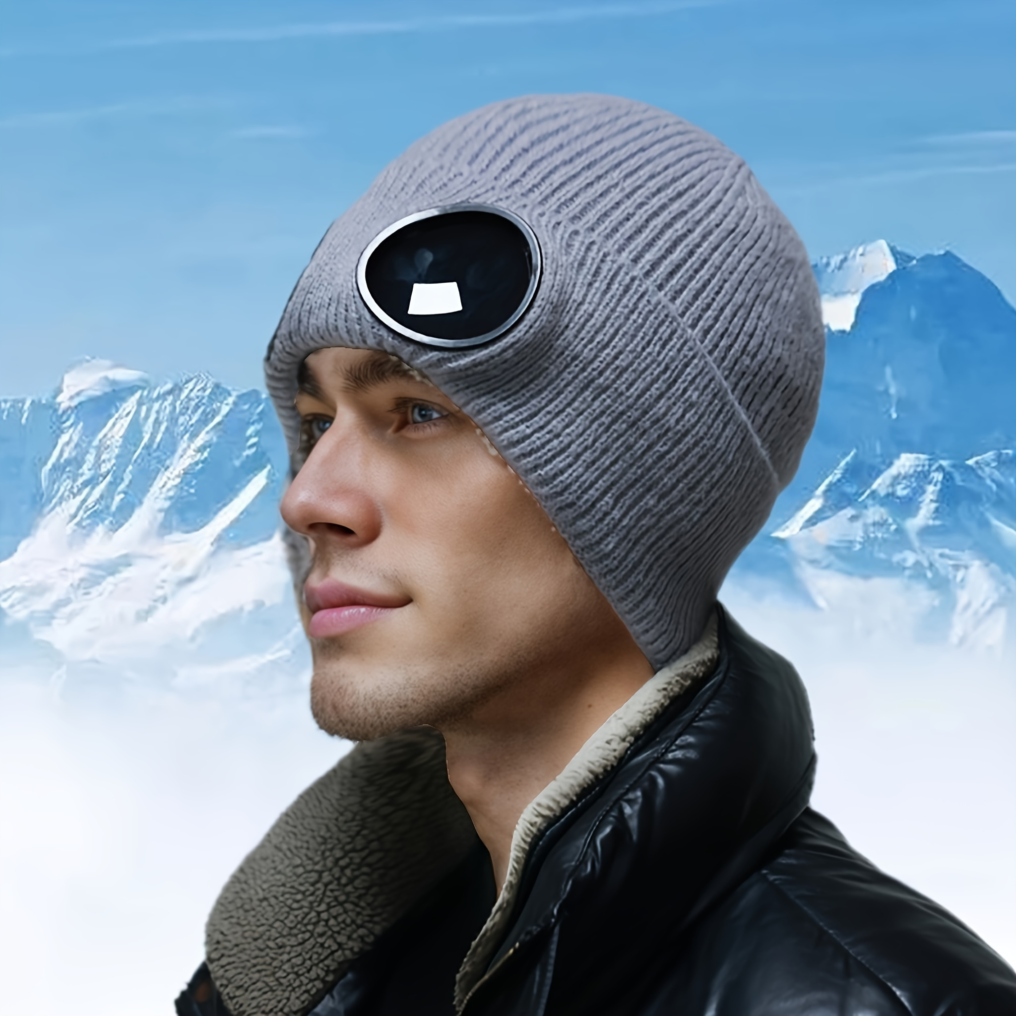 

1pc Men's Winter Warm Knit Beanie With Integrated Fashion Glasses, Windproof, Fit, Polyester 100%, Mature Style, With Hand Wash/ For Skiing & Outdoor Activities