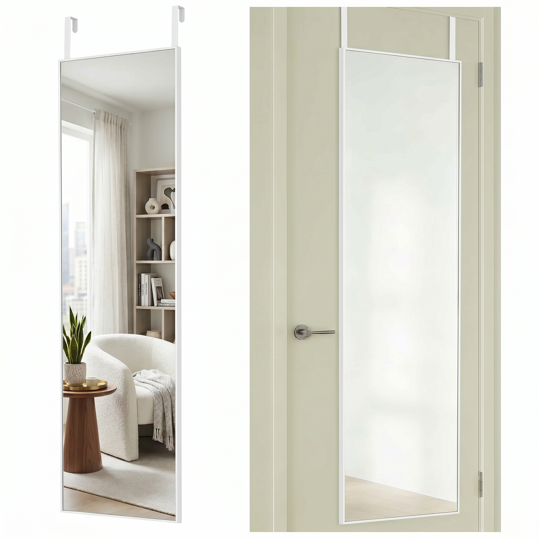 Image of Rectangle Full Body Length Door Hanging Wall Mounted Metal Aluminum Alloy Frame Dressing Make-up Mirrors For Entryway Bedroom Bathroom Living Room