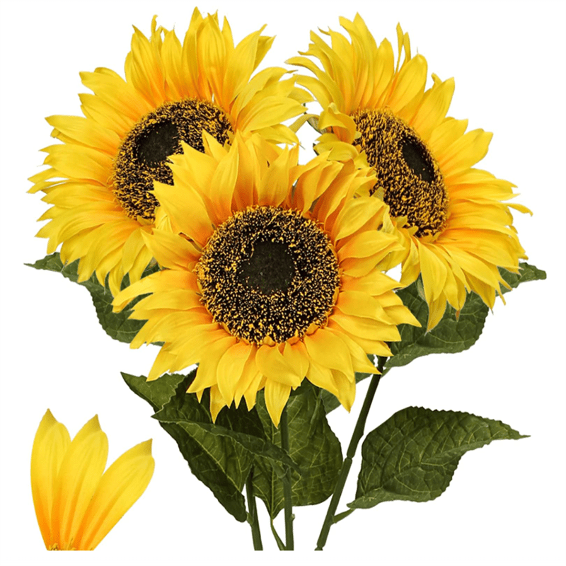 Image of 3pcs Giant Realistic Sunflowers Artificial Flowers 13cm Head 70cm Long Stems, Fake Sunflowers For Wedding Home Decor, Christmas Thanksgiving Halloween Party Indoor Outdoor Decoration