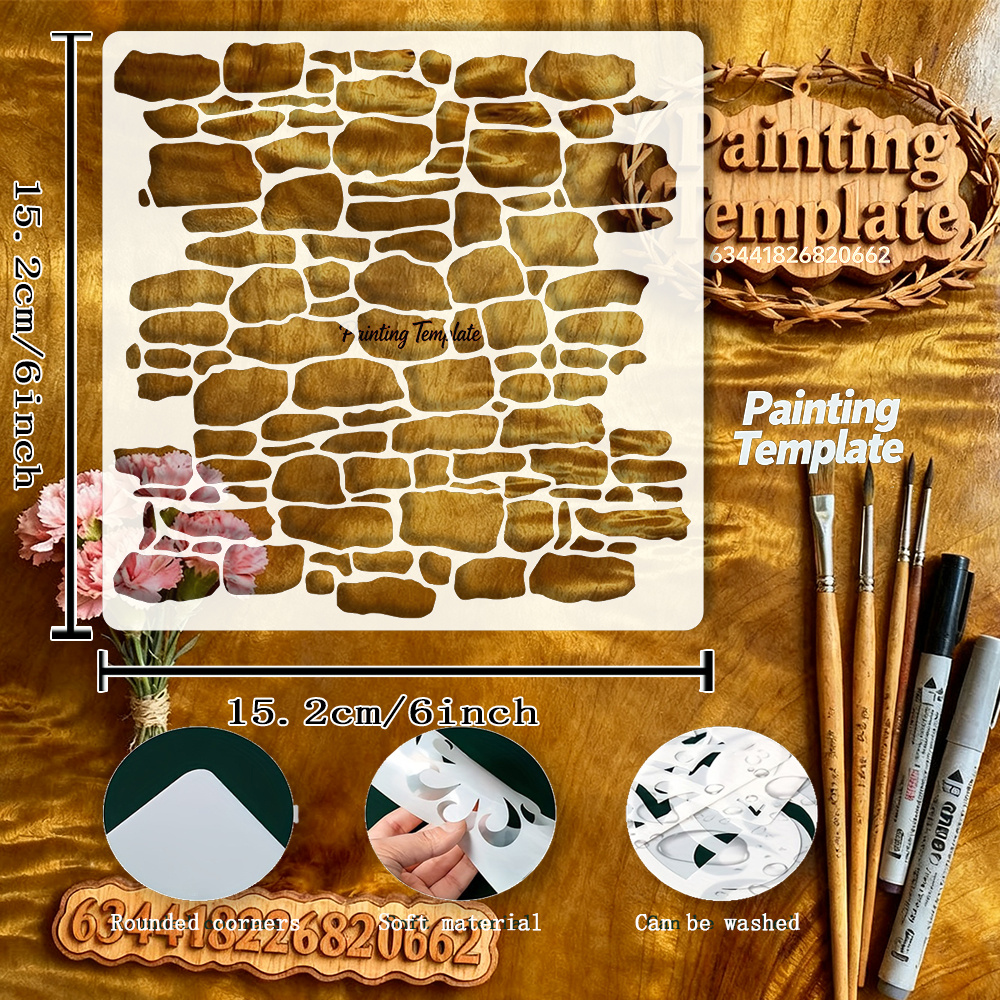 TEMU 1pc Large Realistic Natural Stone Wall Texture Template - Irregular Stone Splices With Hollow-out Painting Design Suitable For Diy Crafts,