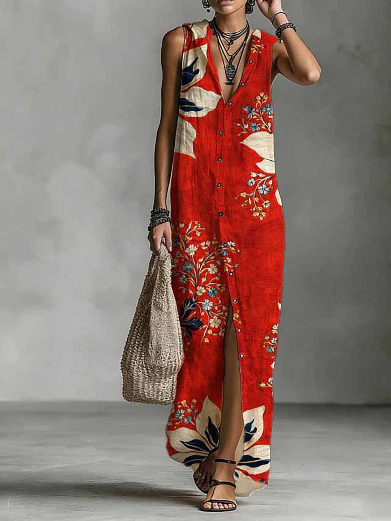 boho chic dresses for fall Tall Boho Floral Print Maxi Dress