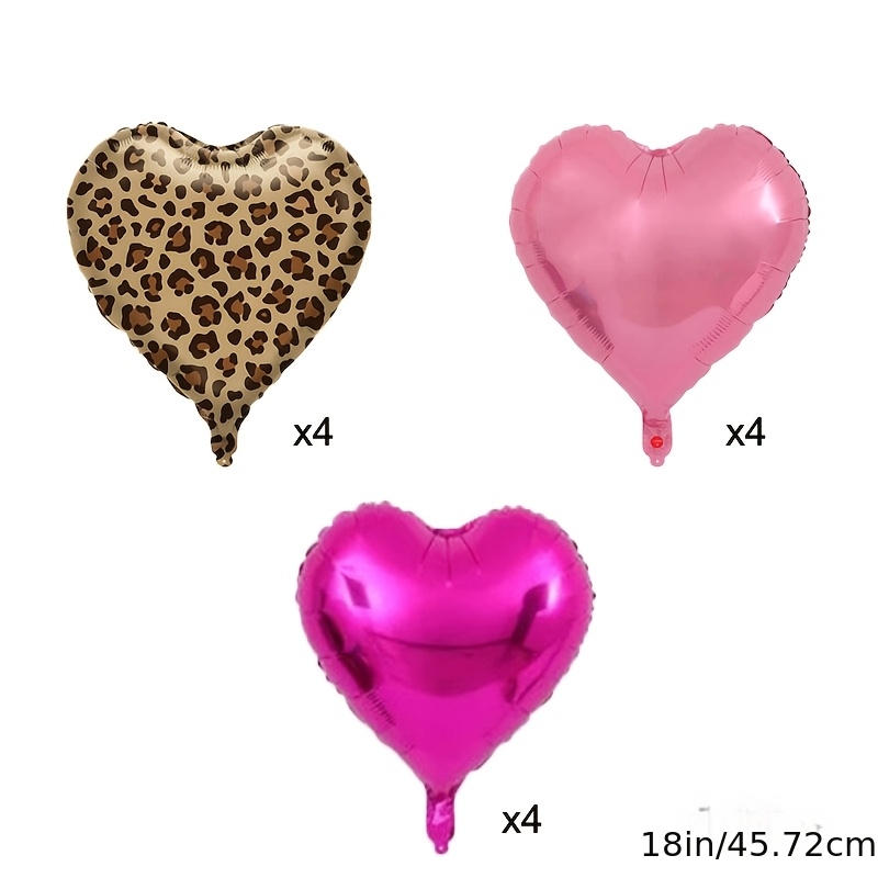 TEMU 12 pezzi di palloncini in alluminio con stampa leopardata rosa e rosa da 18 pollici - Leopardato, rosa, 4 pezzi ciascuno, per feste di