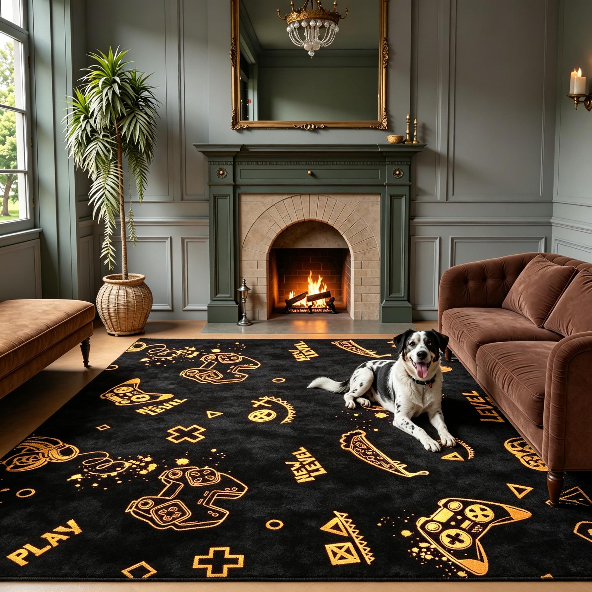 850g velvet anti slip backing washable rug 1pc black   controller light   area mat suitable for large living room bedroom dining room kitchen study gaming room carpet home decoration indoor rug store commercial mat
