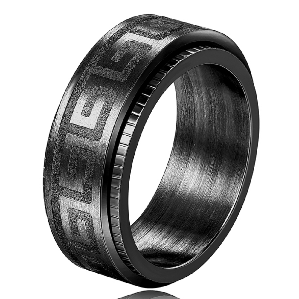 TEMU High-quality Stainless Steel Black Rings Circle Can Rotate Rings For Women And Men For Daily Party Holiday Wide Rings Jewelry