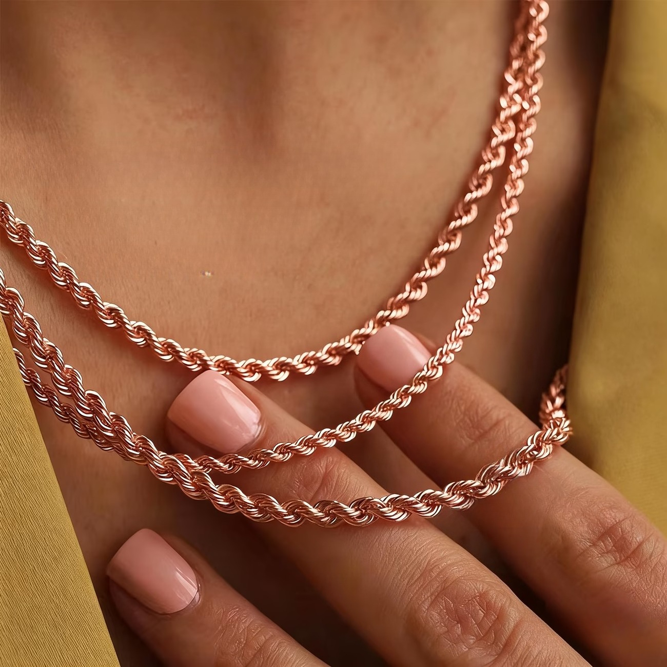 Unisex Waterproof Rose Golden Twisted Rope Chain Necklace