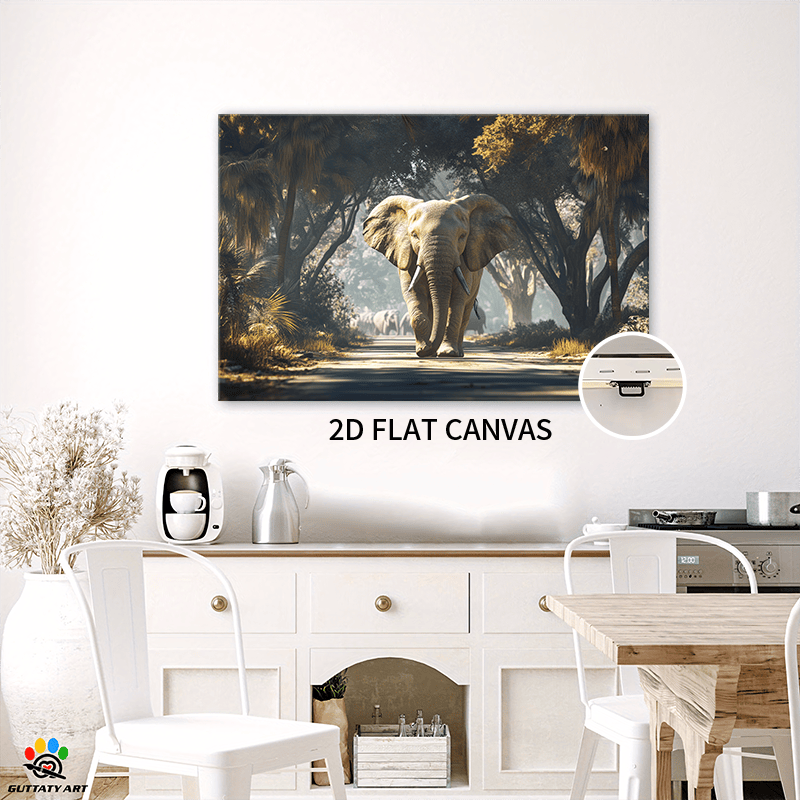 2d   canvas wall art with wooden frame     ready to hang decor for living room bedroom or dining room dining room decoration wildlife theme   canvas elephant decor 2d flat   room decor