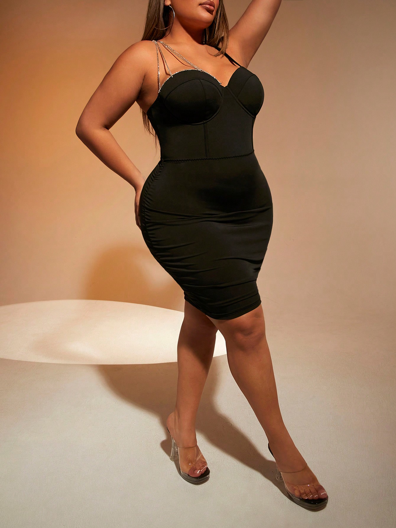 neck bodycon dress Plus Size Back Slit Bodycon Dress