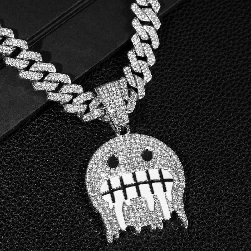 Hip Hop Ice Face Pendant Cuban Chain Necklace