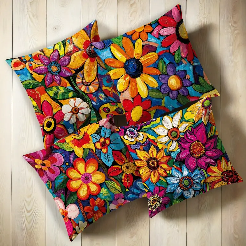 4pcs double sided printed retro floral pillow covers soft short plush with zipper closure machine washable multiple sizes for living room bedroom sofa decor pillows for couch styling vibrant prints durable fabric decorative pillows interior designers bedroom accents vintage style textile accent pillows stylish 2d flat Product details 9