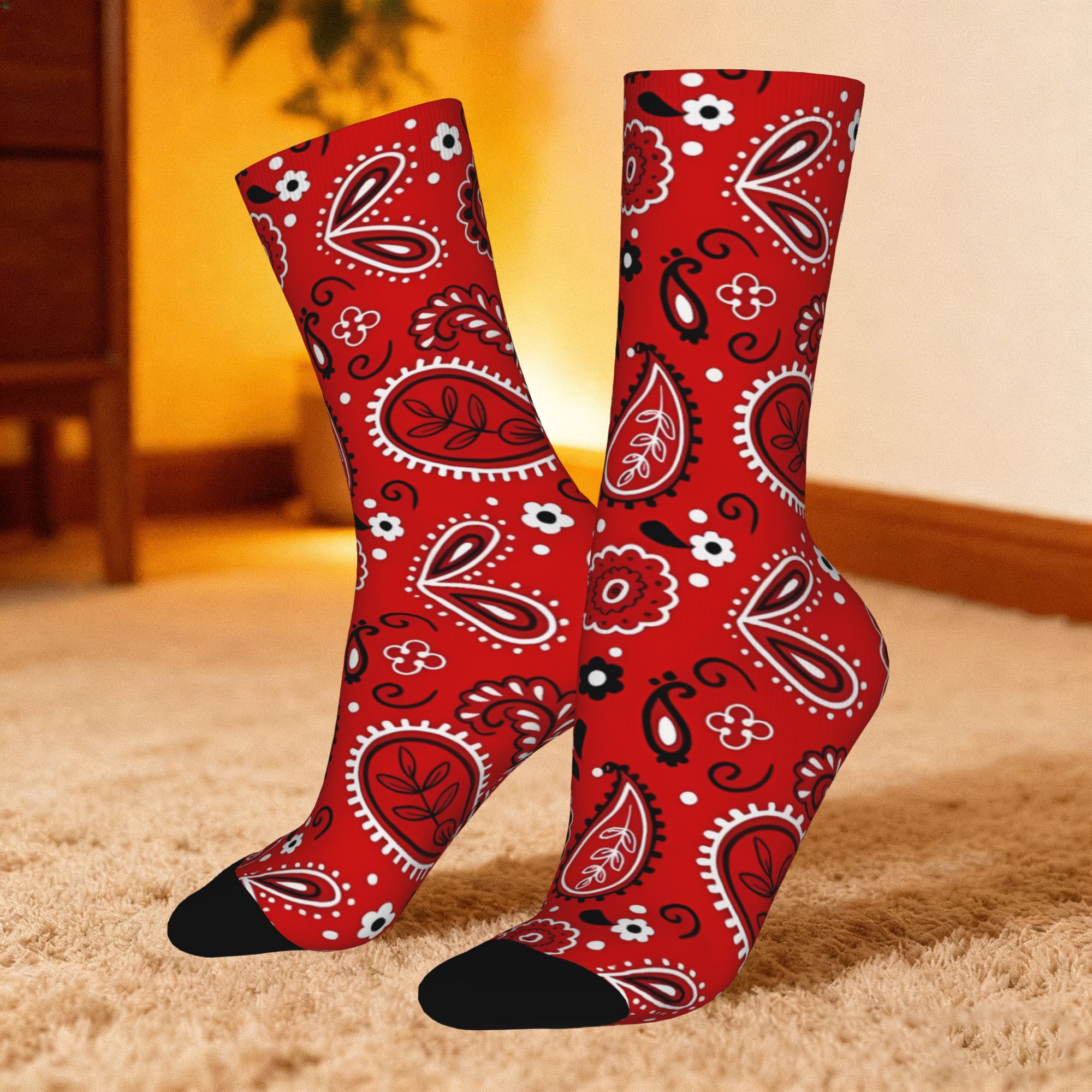 TEMU 1 Pair Hip Hop Handkerchief Crazy Men's Compression Socks Unisex Harajuku Seamless Printed Funny Novelty