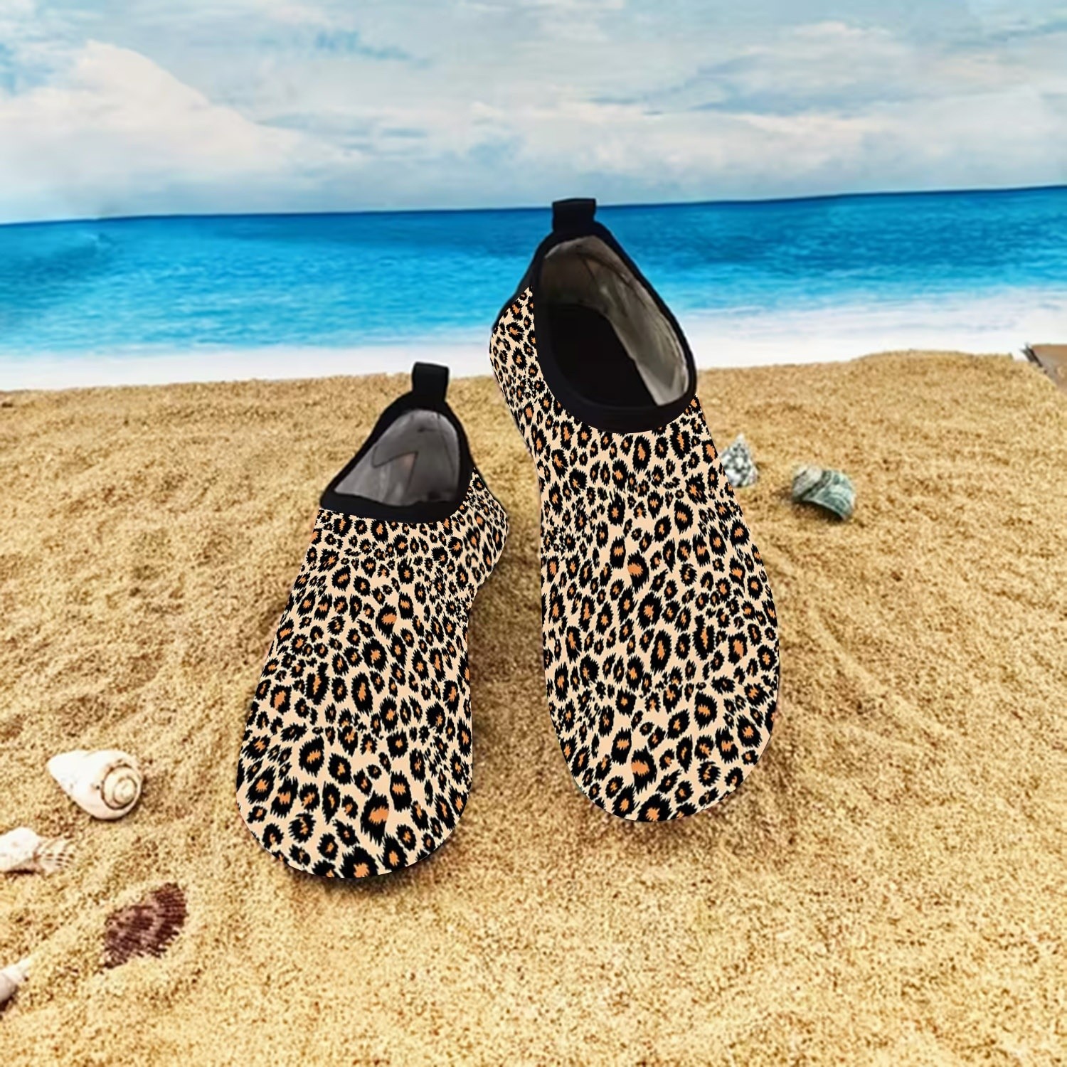 TEMU Leopard Print Quick- Shoes - Slip- Tpr Sole With Non-slip Rubber Suitable For Beach, Pool, Hiking | Breathable Sneakers For Poolside, Hiking