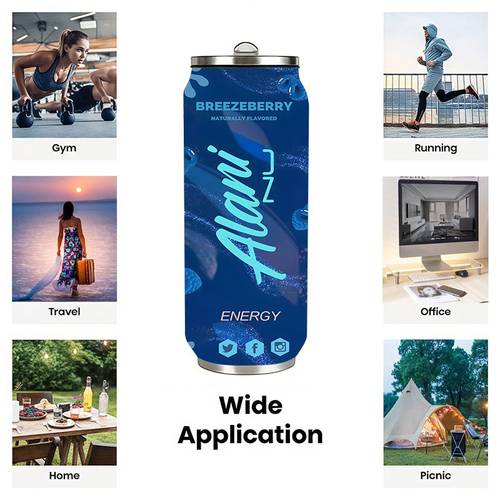 one 17oz flavored energy drink containing 200mg of along with a double wall vacuum insulated stainless steel water bottle ideal for outdoor activities camping or office use