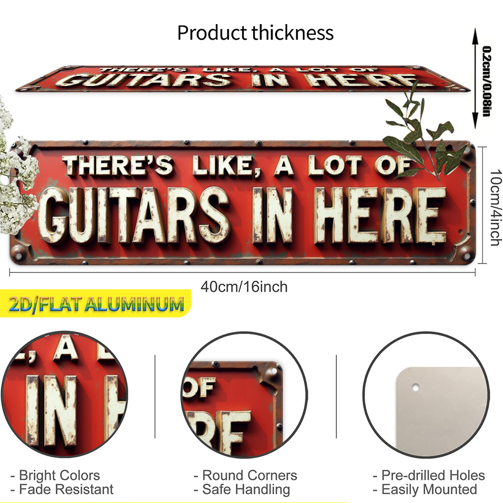 TEMU 2d Flat, 1pc 2dflat Vintage Music Wall Sign Suitable For Home, Wood Guitar-themed Decor With "'s Like, Of Guitars In Here" - Retro Entryway