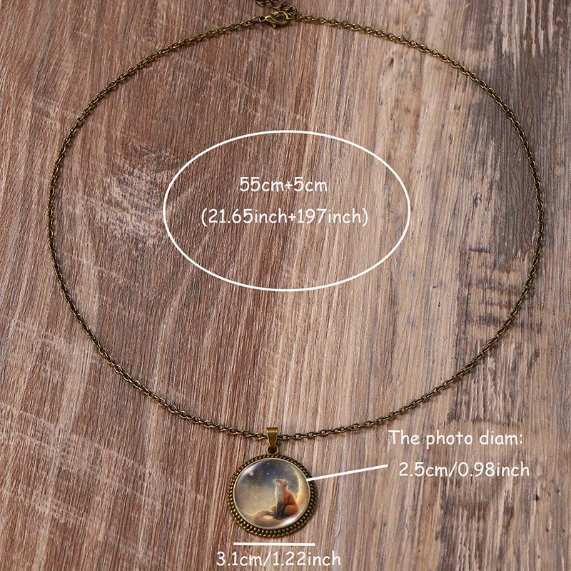 Handmade Glass Pendant Necklace with Crescent and Fox Design