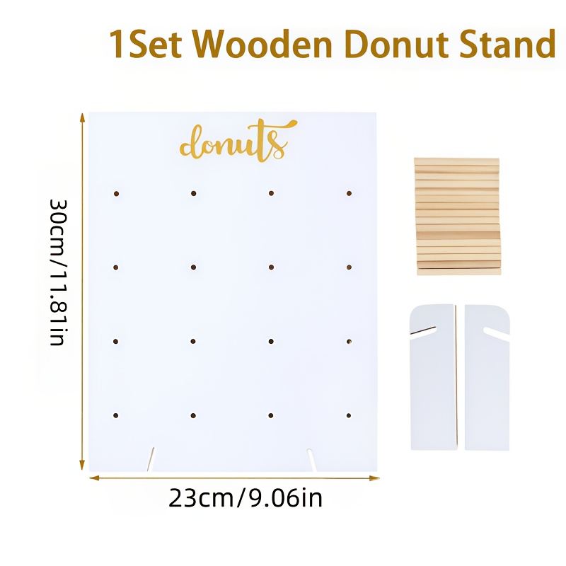 TEMU 2d Flat 1pc, Wooden Donut Wall Display Rack, Reusable Donut Holder Board, Suitable For Birthday Happy Dessert Table Decoration, Shower Party,