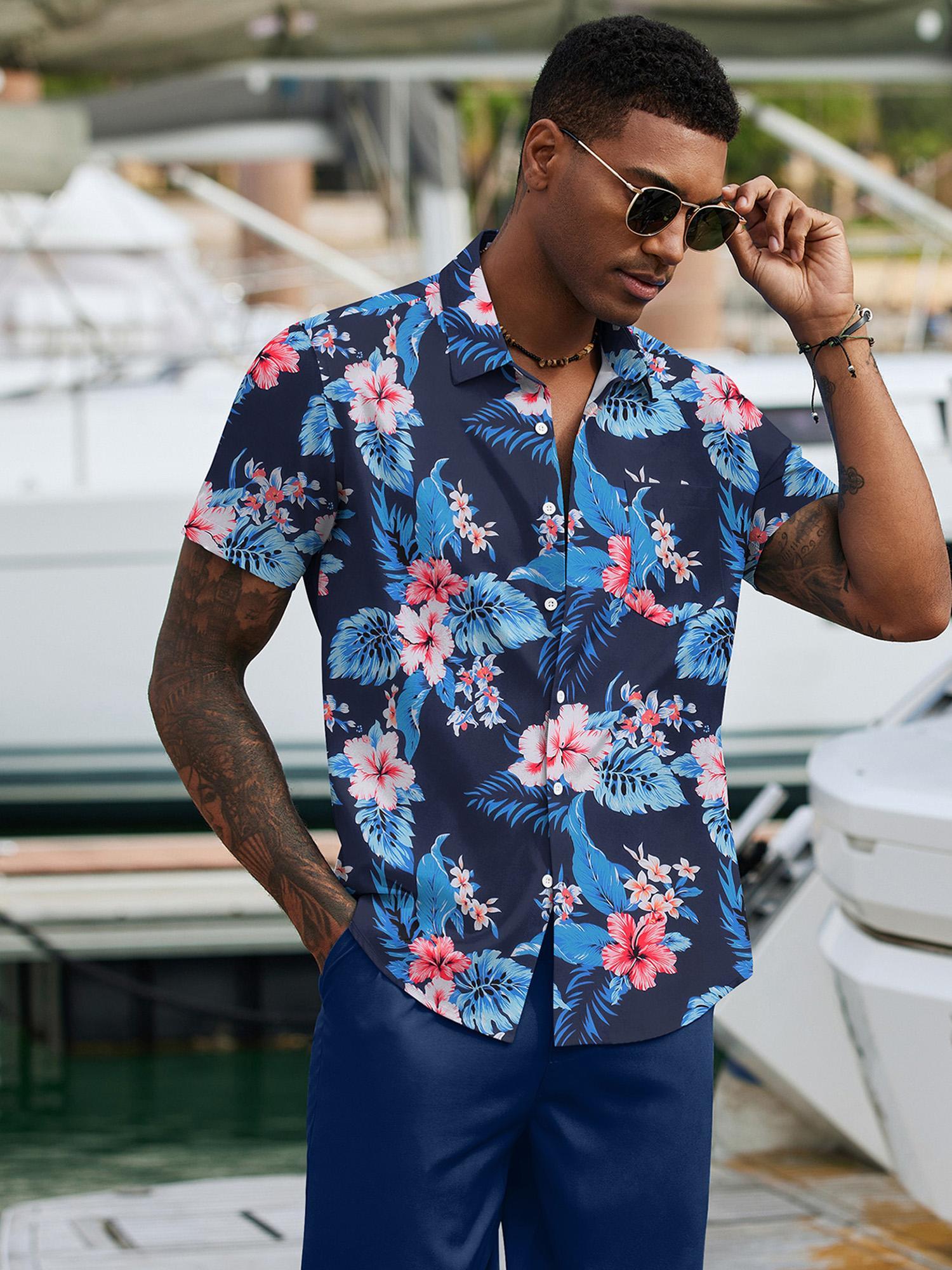 mens 2pcs summer beach outfits tropical short sleeve button Temu