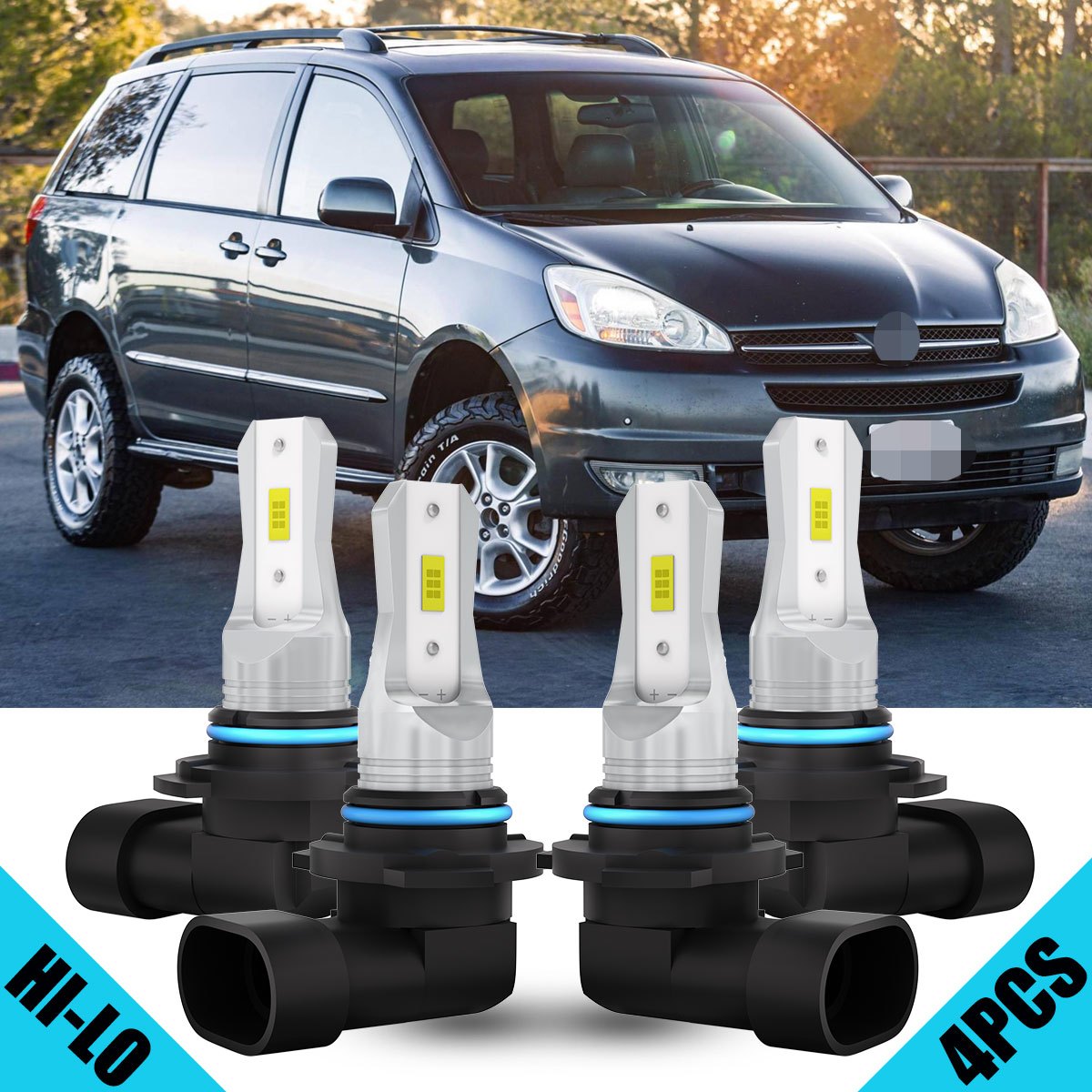 

Toyota For Sienna 2004 2005 2006 2007 2008 2009 2010, Led Headlight Kit Bulbs 4x 9005/hb3 + 9006/hb4 Low Two- Super Csp , 500% Super 4000lm