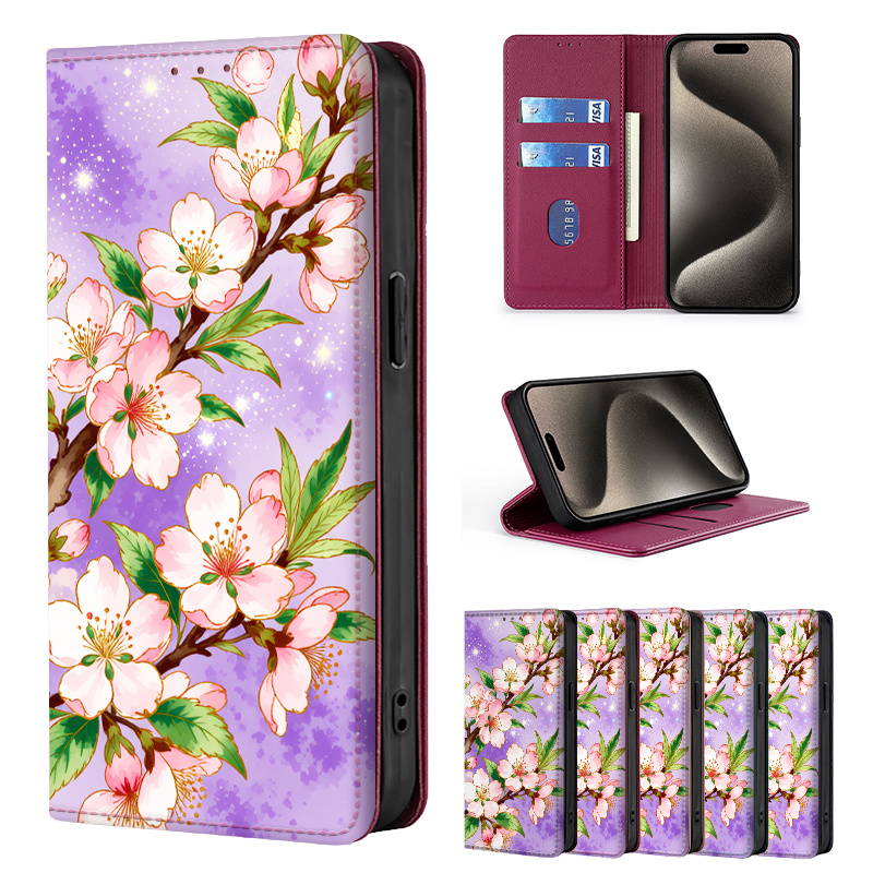 TEMU Phone Case - Colorful Painted Double-fold Edge, Faux Leather Flip Cover Creative Phone Case With Card Slot Anti-theft Stand Wallet, For Galaxy