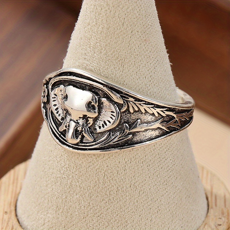 Retro Elephant Inspired Natural Design Ring, Fun Jewelry