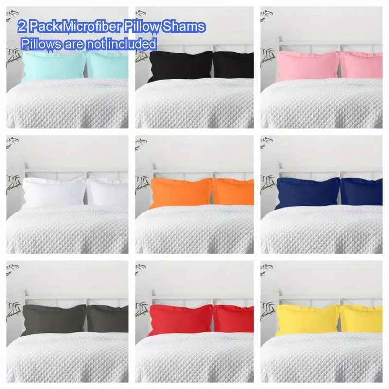 2-pack microfiber pillow shams - super soft, wrinkle & fade resistant, machine washable, solid color options (white/black/gray/navy/red/yellow) - cozy bedding accessories for home decor, gift for family, pillow covers for bed, decorative pillowcases, smooth texture fabric, durable pillowcases, bedroom essentials, , material, interior Product details 1