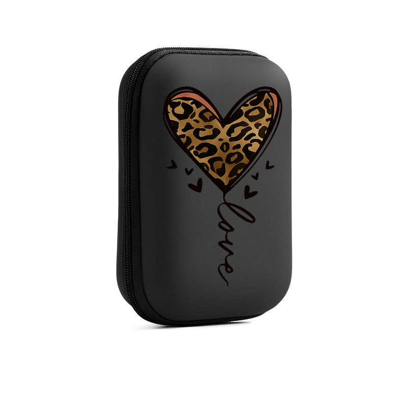 TEMU For Earphone/cable/charger Storage Box With Leopard Print Hard Shell - Compact Portable Suitable For Office & Travel, Durable Eva Case With Mesh