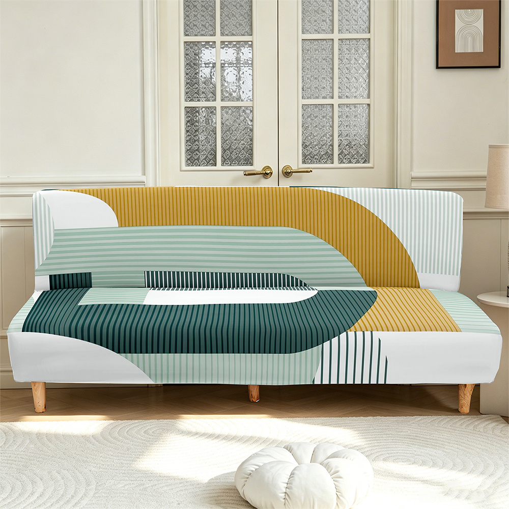 TEMU 2d Modern Geometric Print Stretch Sofa Cover Without Armrests, Fabric Machine Washable, Suitable For Indoor Living Room Bedroom Study, Outdoor