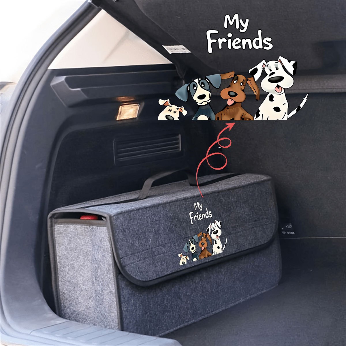 1pc Adorable Trunk Storage Box, Collapsible Felt Organizer Bin Featuring A Lid And Handle, Spacious Tidy Container For Suvs, Car Interior Additions, Vehicle Cargo, And Grocery Organization