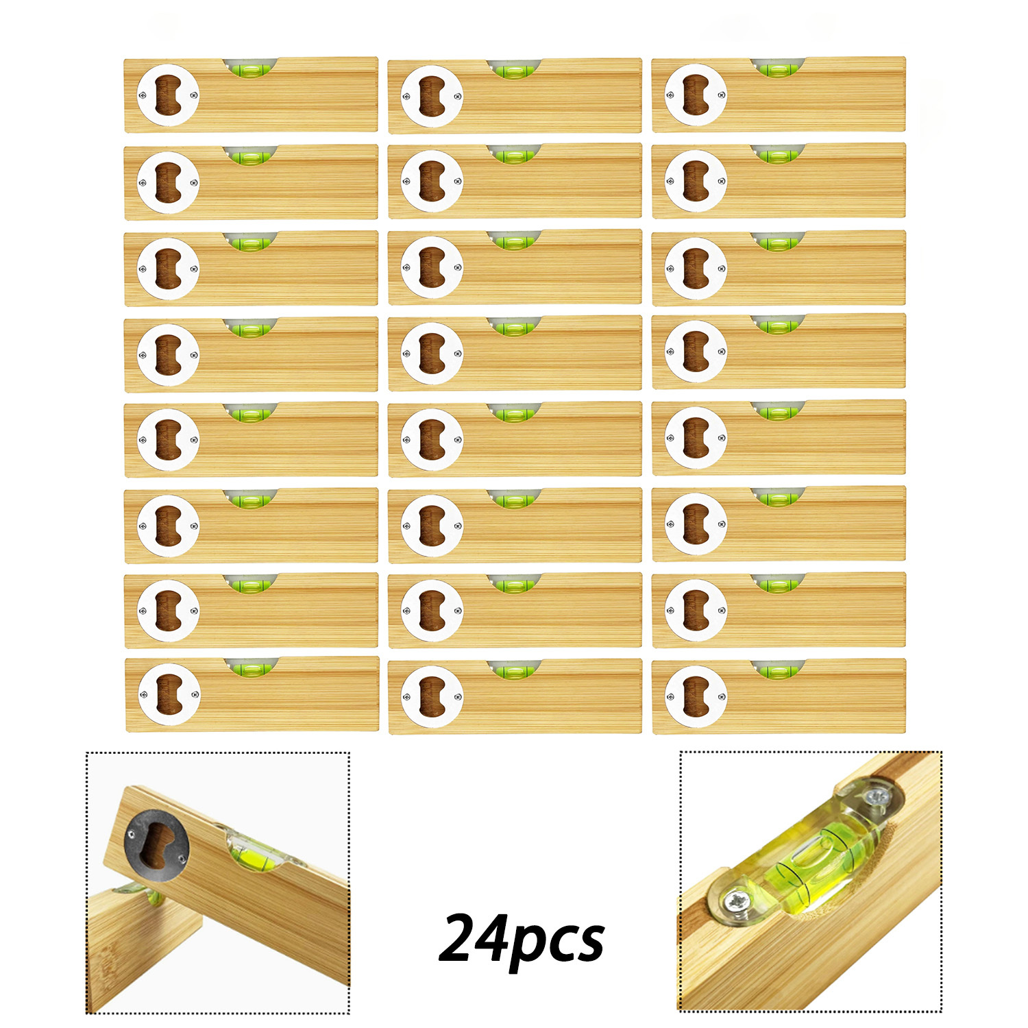 TEMU TOCOME 16/24/48pcs 2-en-1 Ouvre-bouteille en bois de bambou avec niveau à bulle intégré, outil portable antidérapant épaissi et à l' pour laser,