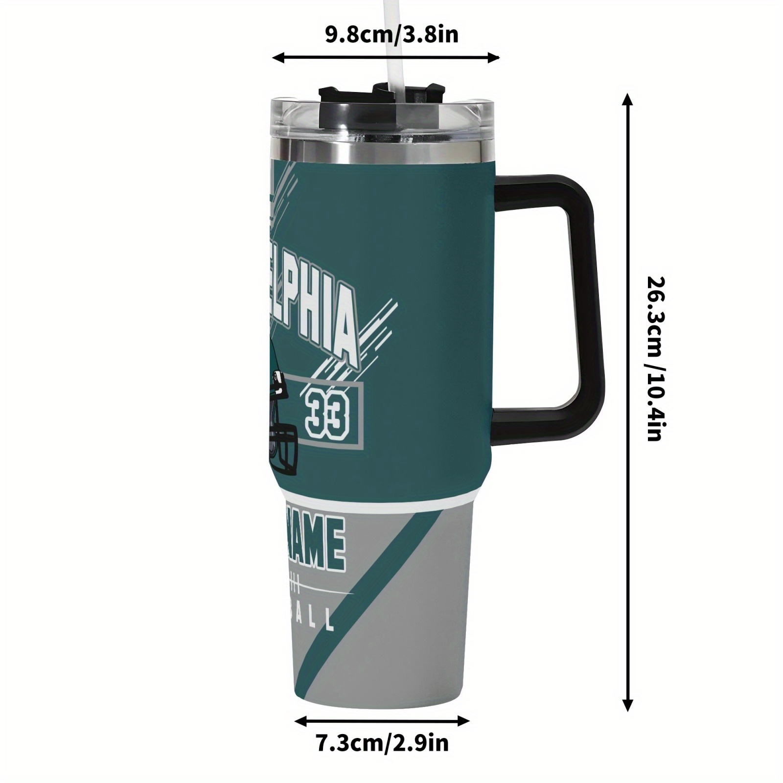 custom 1pc philadelphia football 40oz vacuum cup personalized name with lid straw suitable for cold drinks       travel valentines day easter ramadan mothers day and fathers day gifts for sports fans 5