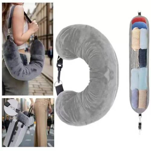 1pc of travel u shaped pillow which filled with clothing is easy to carry and essential for flights and daily use travel picnic travel essentials