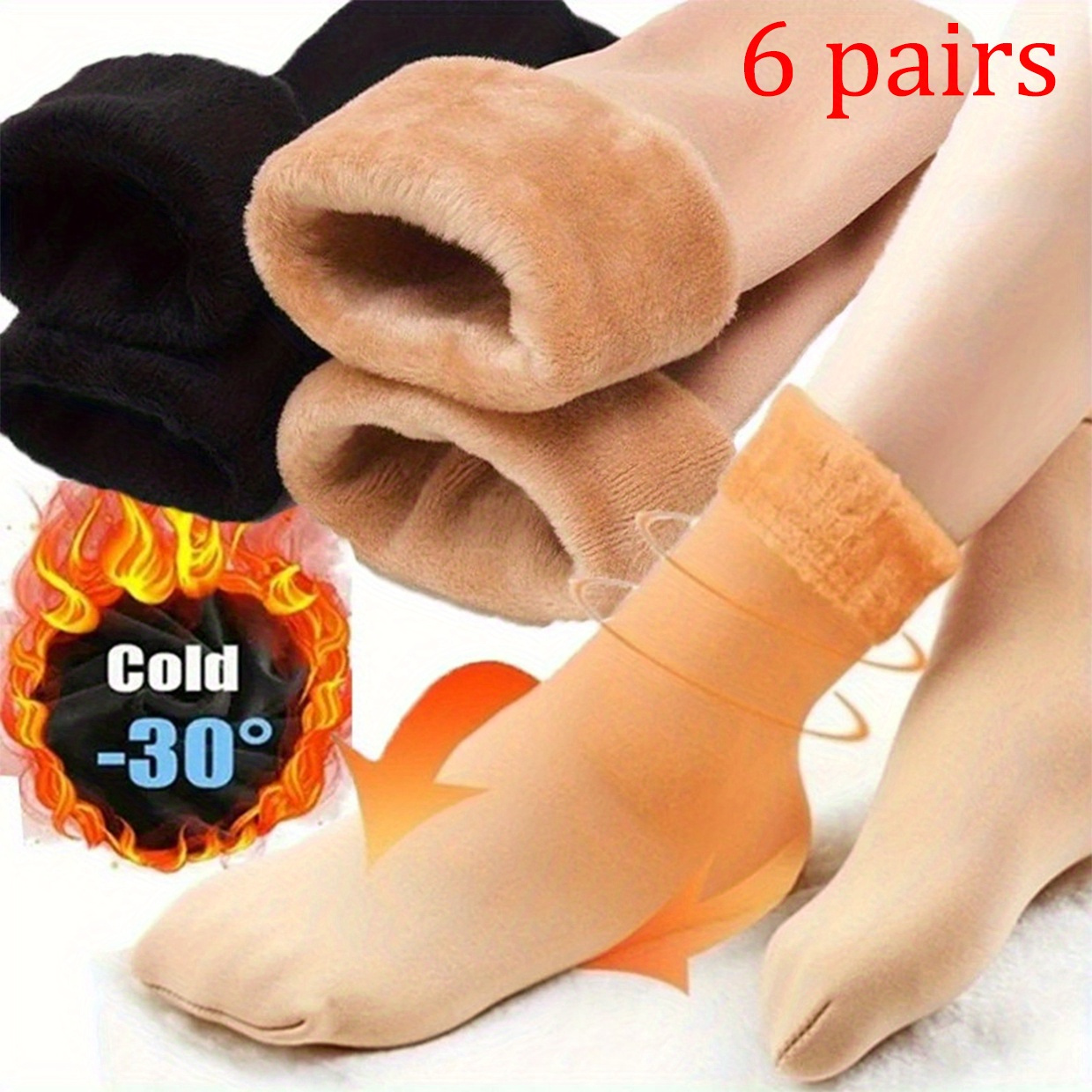 

6 Pairs Of Snow Socks, Plush Lining, And Warm Floor Socks, Winter Warm And Cold Socks