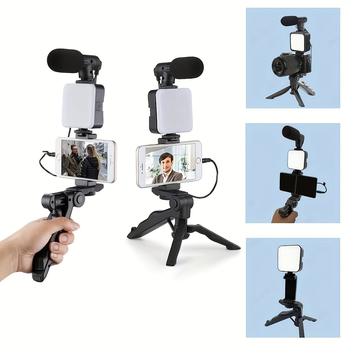 TEMU Professional Starter Kit For Mobile Video Blogging, Filming Kit For Tiktok/youtube/instagram, Includes Mini Led Video Light + Microphone +