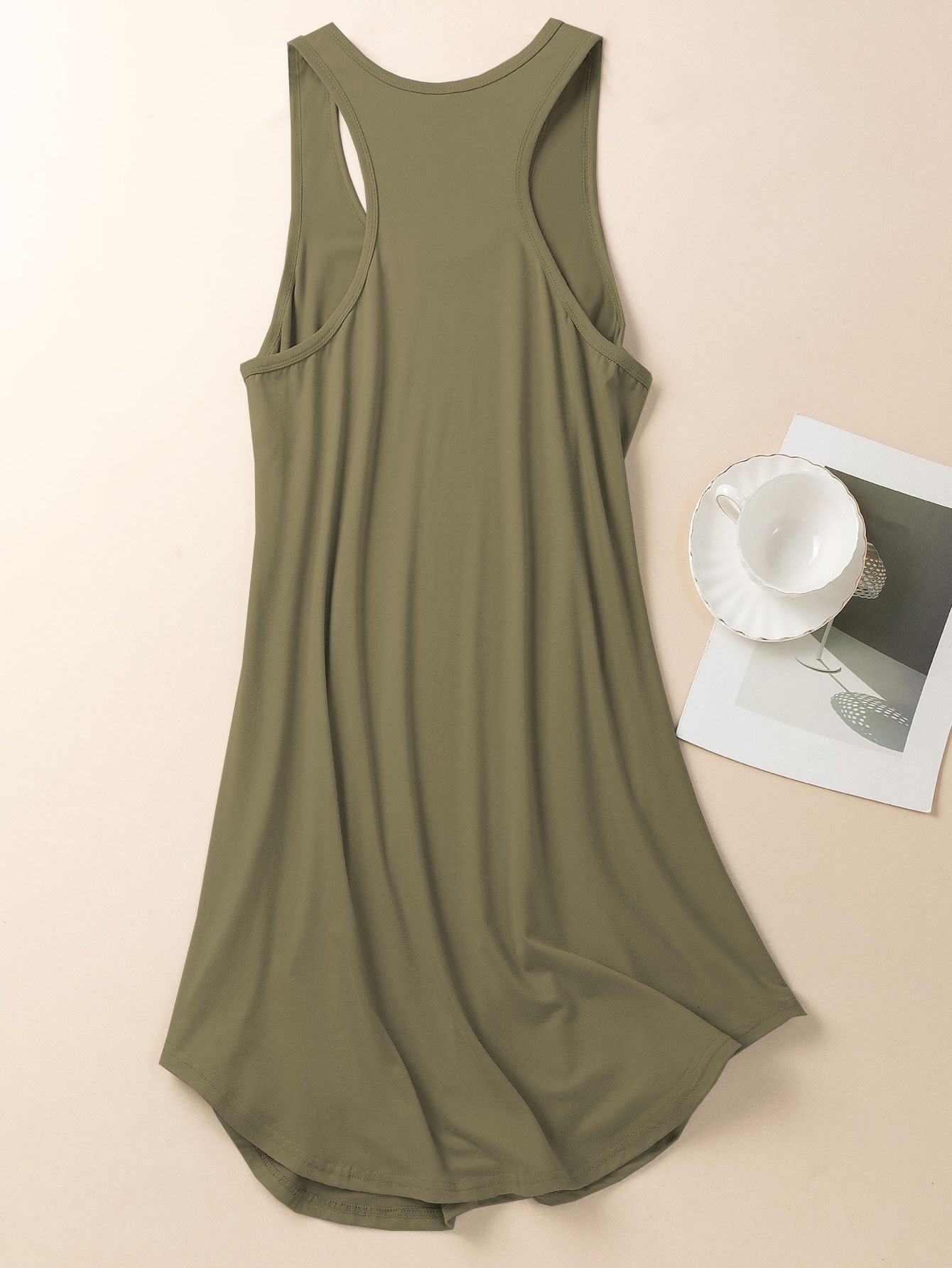 olive green tank top dress Olive Stretch V Neck Tank Dress-BEST SELLER M main image 1