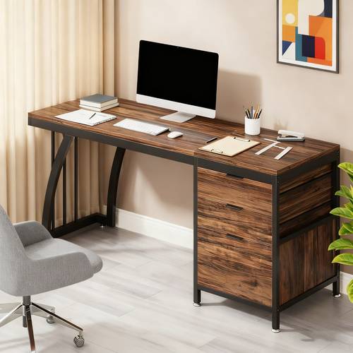 150cm industrial desk 3 drawers with reversible design built in file storage rustic brown workstation for home office study writing contemporary style by