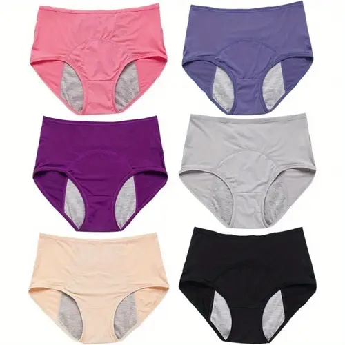 6pcs plus size seamless incontinence panties for women heavy absorbency reusable nylon underwear with leakproof design in pink purple gray beige black light pink