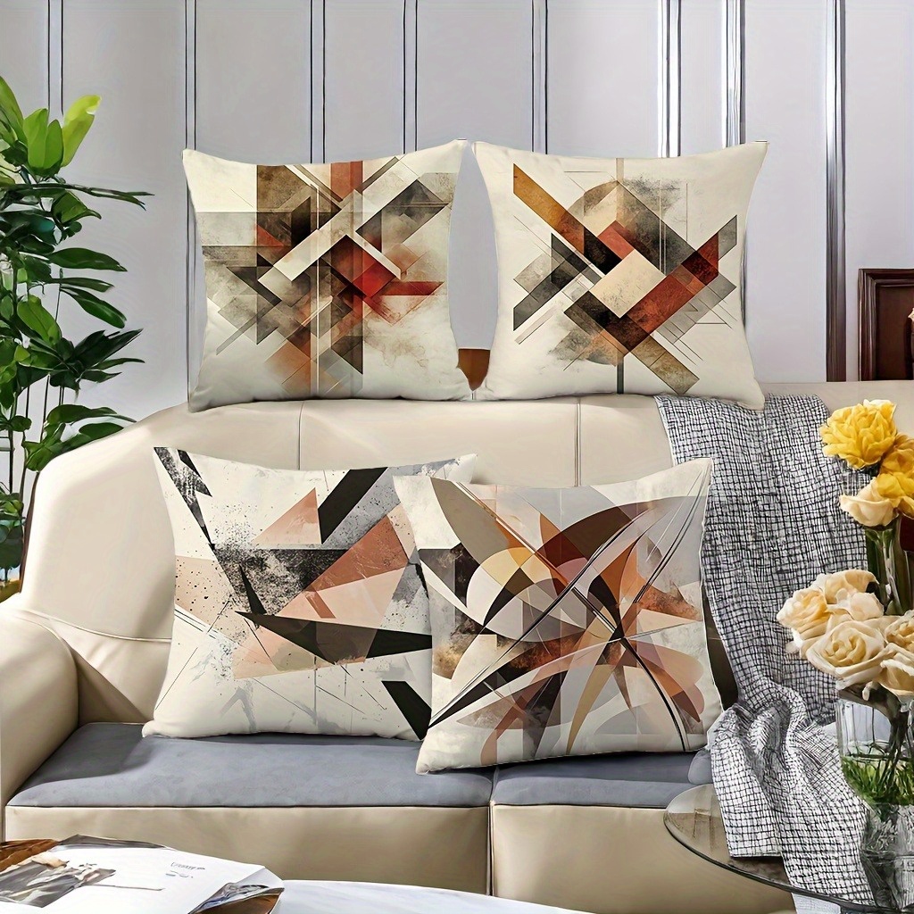 TEMU 4 Sets Of Contemporary Abstract Geometric Cushion Covers, Measuring 17.7x17.7 Inches, Machine Washable, Featuring Zippers, Made From Polyester,