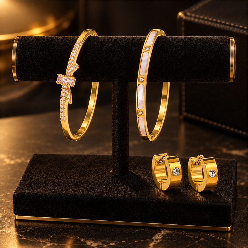 Sweet Luxury Jewelry Set, Bow Decor Bangle & Earrings