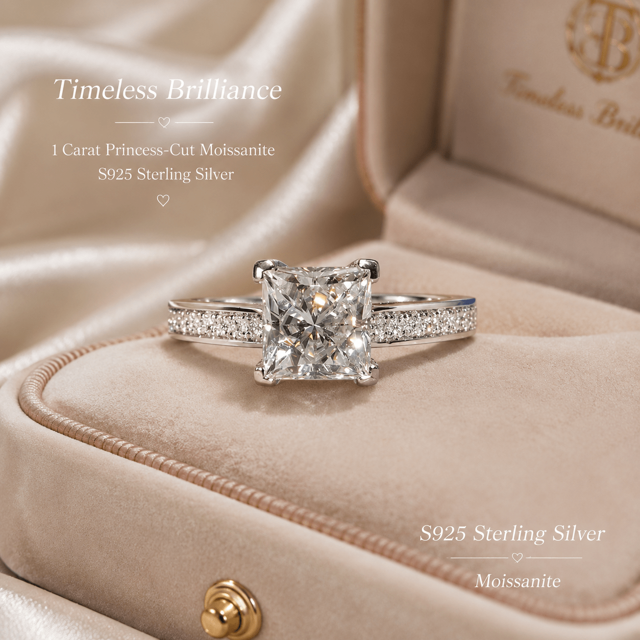 TEMU A Stylish S925 Sterling Silvery 1-carat Square Moissanite Jewelry Ring For Women, Classic And , Makes A Perfect Valentine's Day Gift