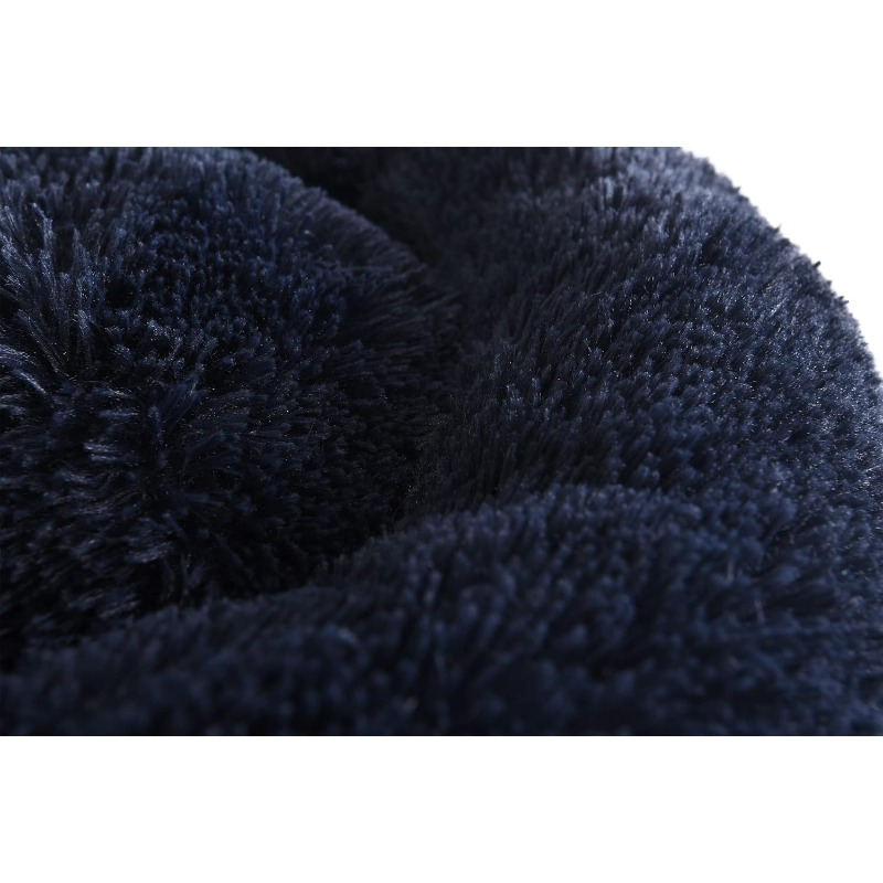 medium navy blue long     fur anti anxiety cuddler donut   bed with non slip bottom plush poly fill support machine washable cover for small to large pets up to 55lbs pet relaxation spot   furniture durable pet bedding Product details 4