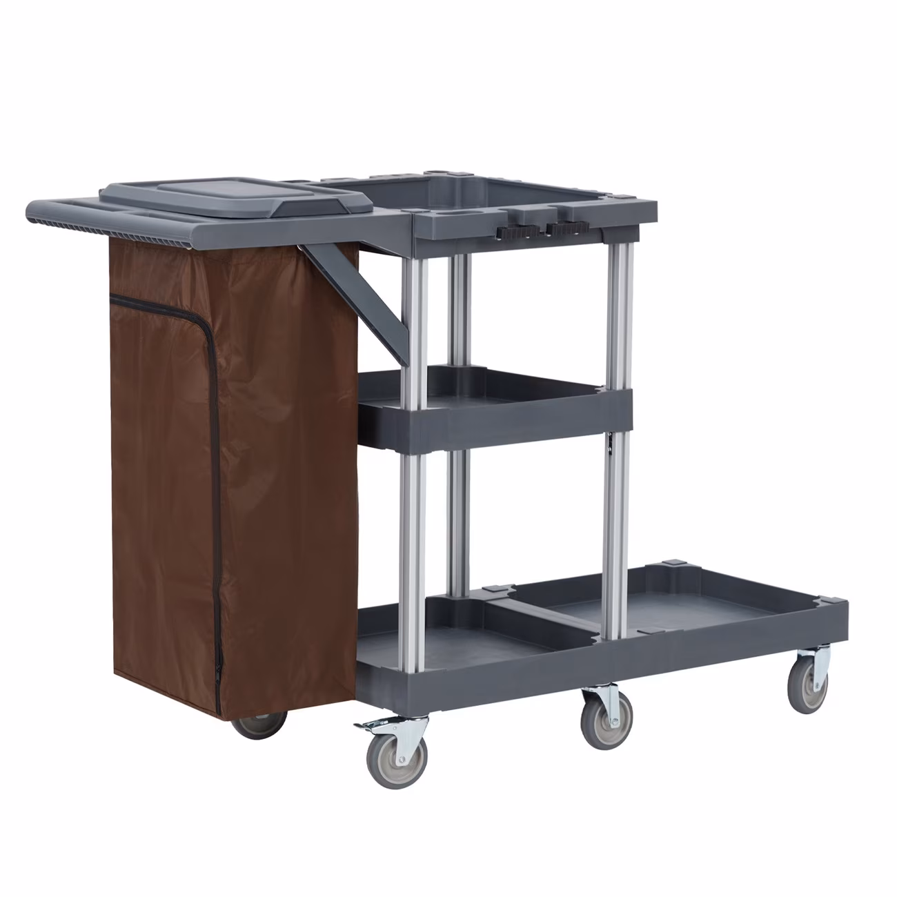 Heavy-Duty Janitorial Cart with Wheels - 3-Shelf R...