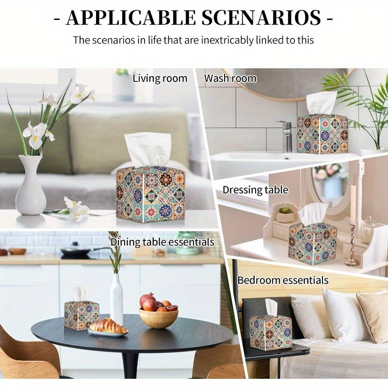 vintage ceramic tile tissue box cover ethnic     durable stylish organizer for office kitchen car bathroom holds   tissues easy   decorative facial paper dispenser bathroom organizers and storage kitchen accessory   smooth texture   Product details 6