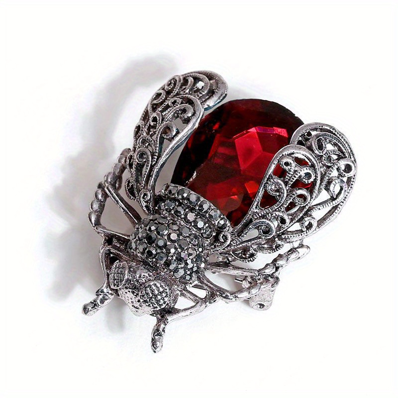 E-shop Vintage-geprägte rote Insekten-Rhinestone-Brosche für Frauen - Elegantes Luxus-Schmuck-Accessoire, einzigartiges Tier-Form-Design, perfektes