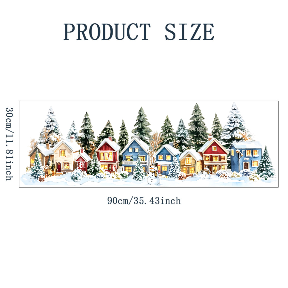 TEMU 1pc Christmas Scene Static Cling Window Sticker Snowy Houses And Pine Trees For Room Bedroom Glass Decoration