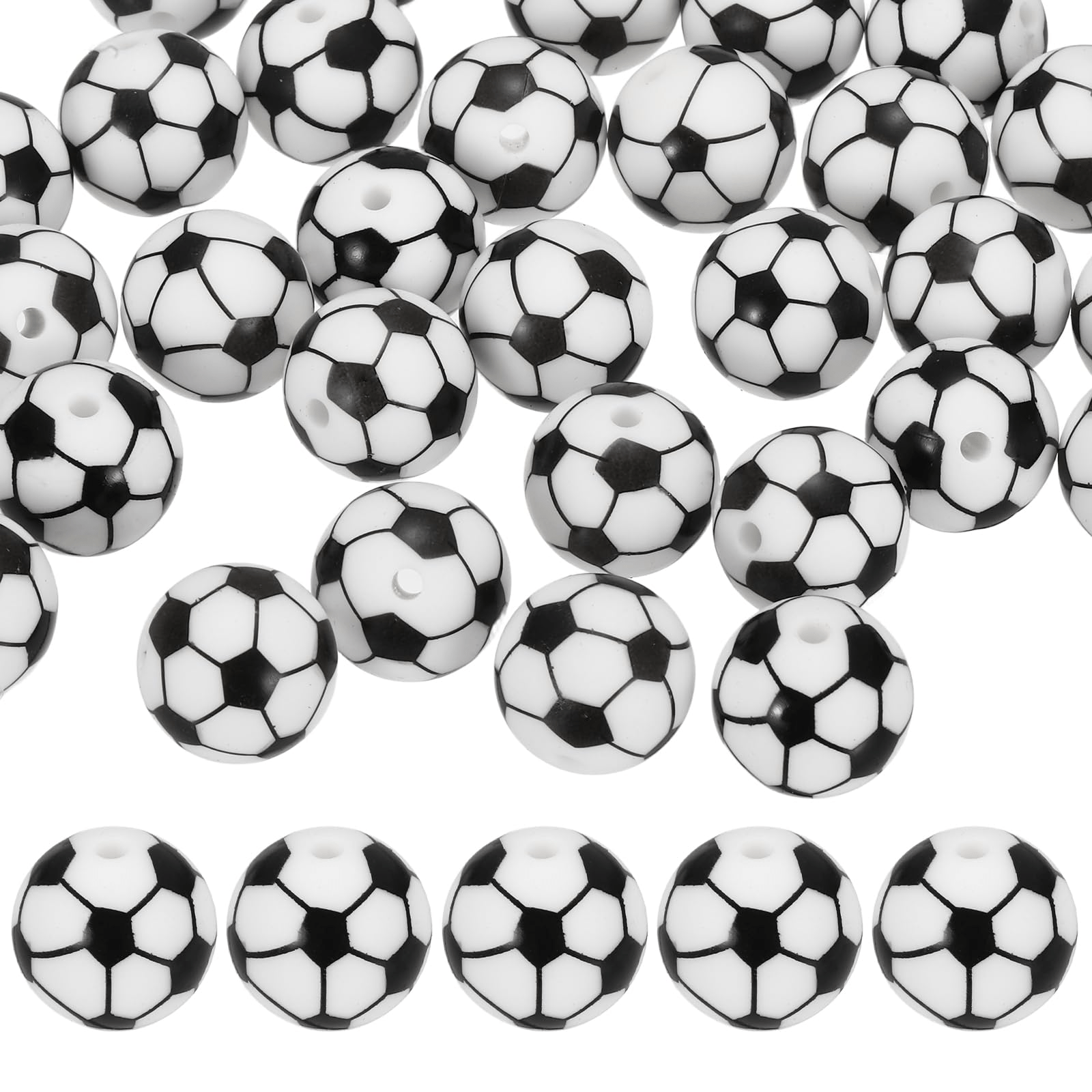 Image of 15/35pcs Football Beads, 15mm Beads Sports Beads Bulk Ball Beads, Men Women Cute Wooden Ball Beads Stretch Bracelet Football For Pens Bracelets Making Keychain Crafts Gift