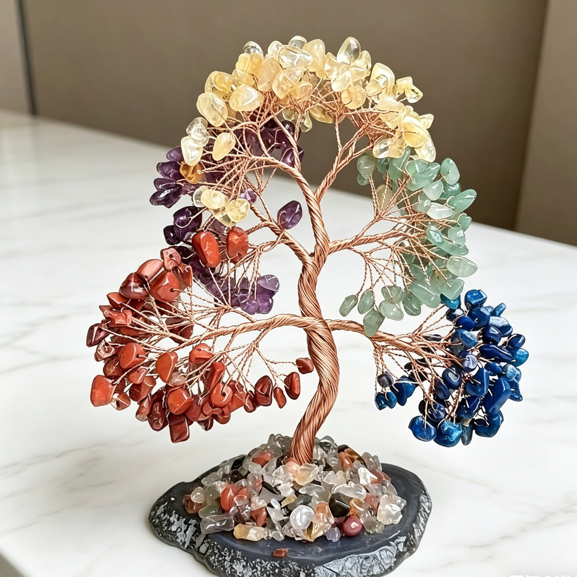 TEMU Tree, Made Of Copper Wire And Colored Stones, With Agate Pieces As , Designed Specifically For Home Decoration As A