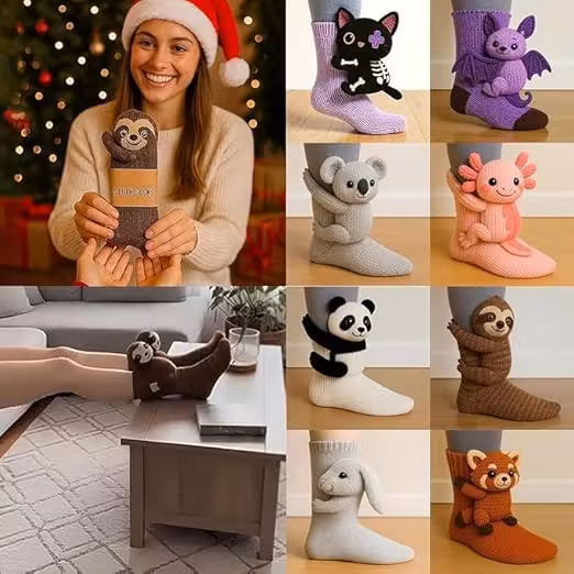 funny socks knit 3 knit animal socks funny novelty christmas floor sock winter warm thick sock festive wear holiday gift novelty fabric durable stitching animal print christmas present fun lovers Product details 0