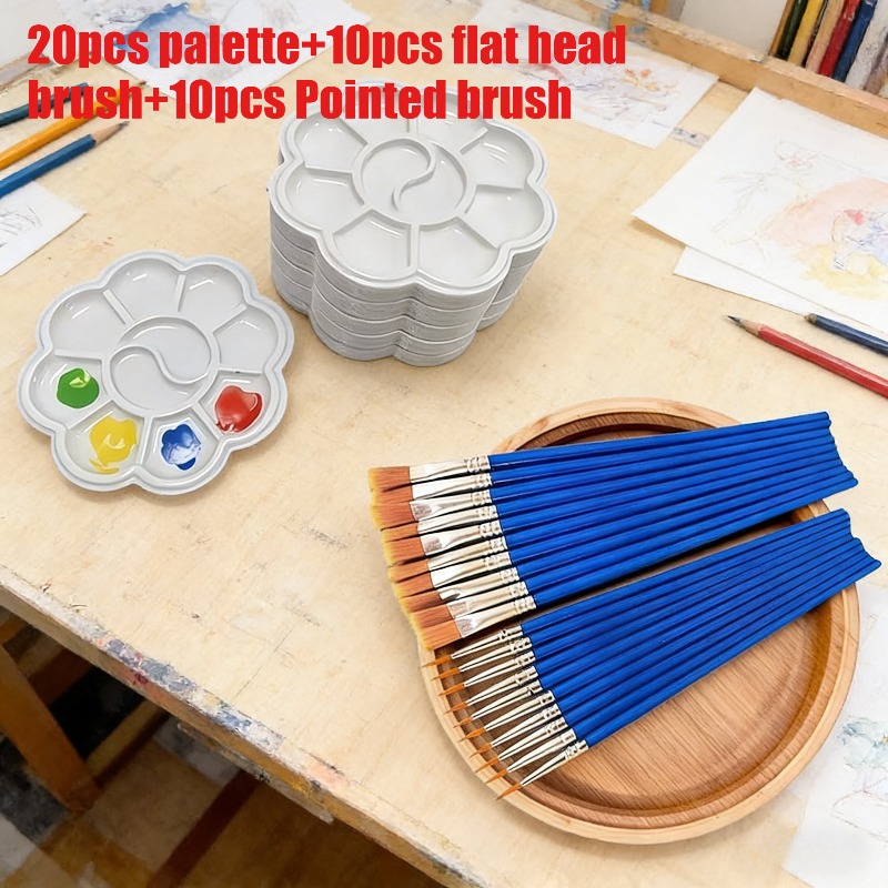 TEMU Set de 40 piezas de paleta y de nailon, utilizado para pintar, paleta de plástico con diseño de blanca, utilizado para suministros esenciales,